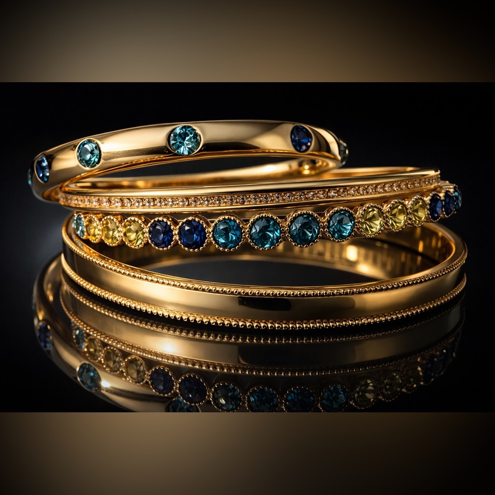 LOFT Elegant Goldtone and Gemstone   Bangle Set